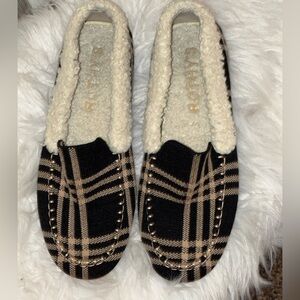 Rothy's Black and Tan Plaid Slippers Sz 9